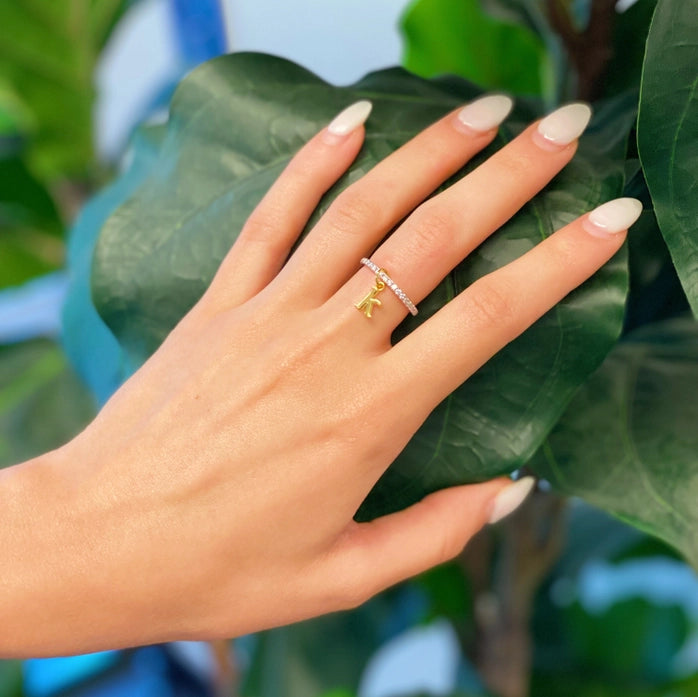 Pave Initial Charm Ring