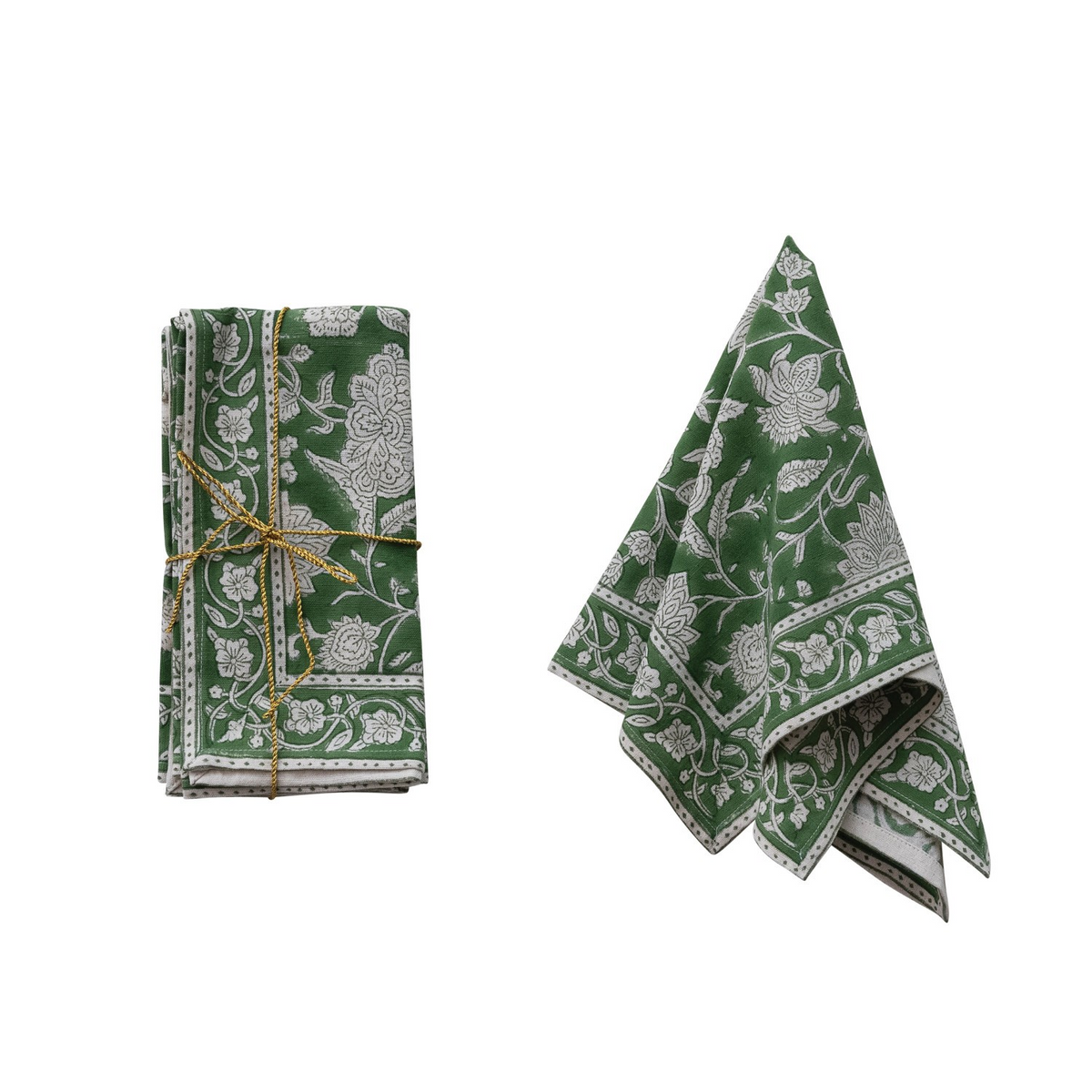 Green Block Print Cotton Napkins