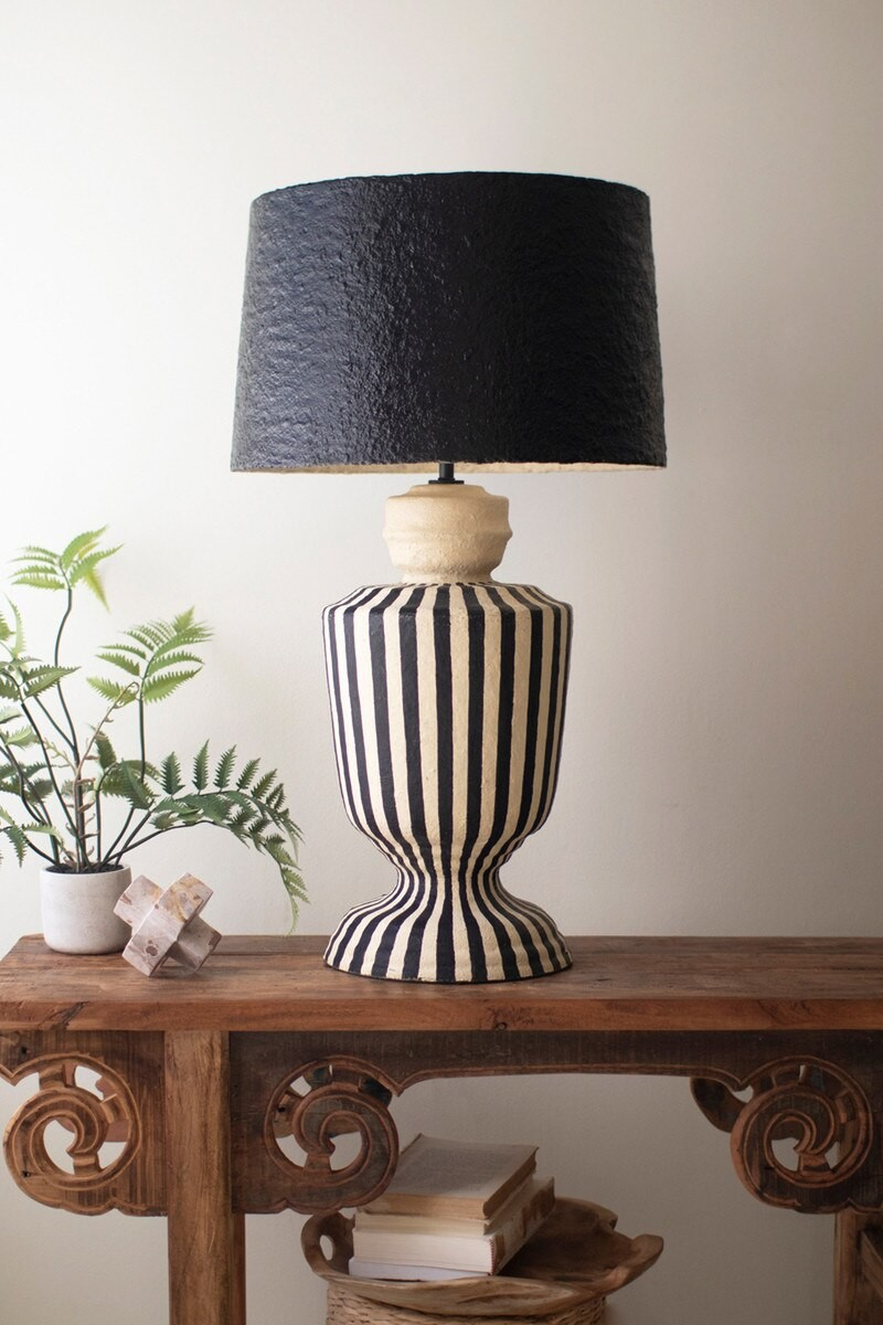 Black & White Paper Mache Lamp