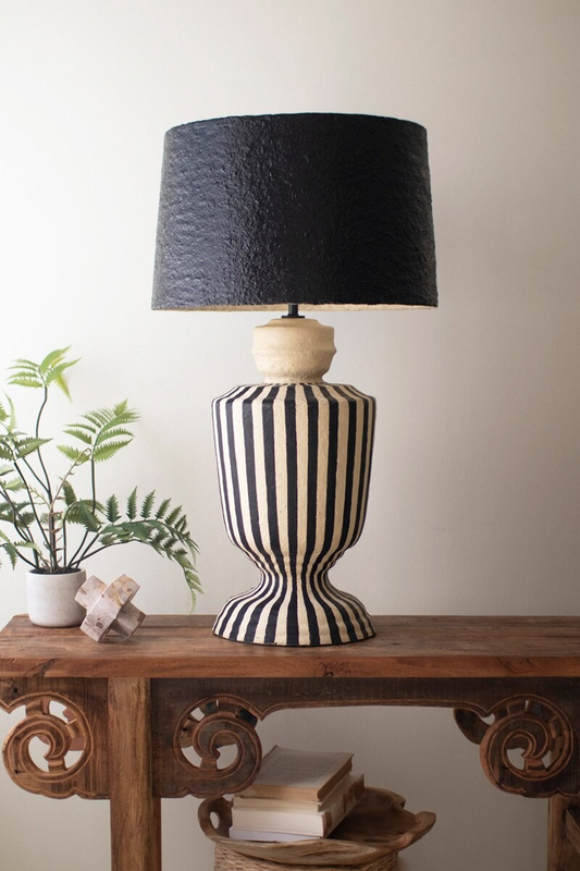 Black & White Paper Mache Lamp
