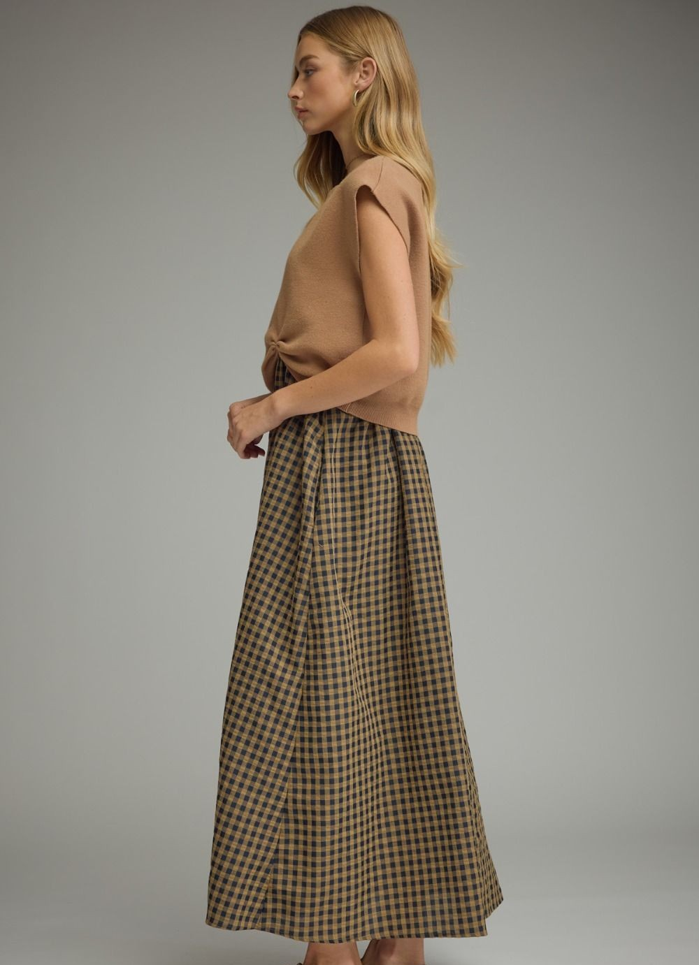 Tobacco or Olive Check Dress