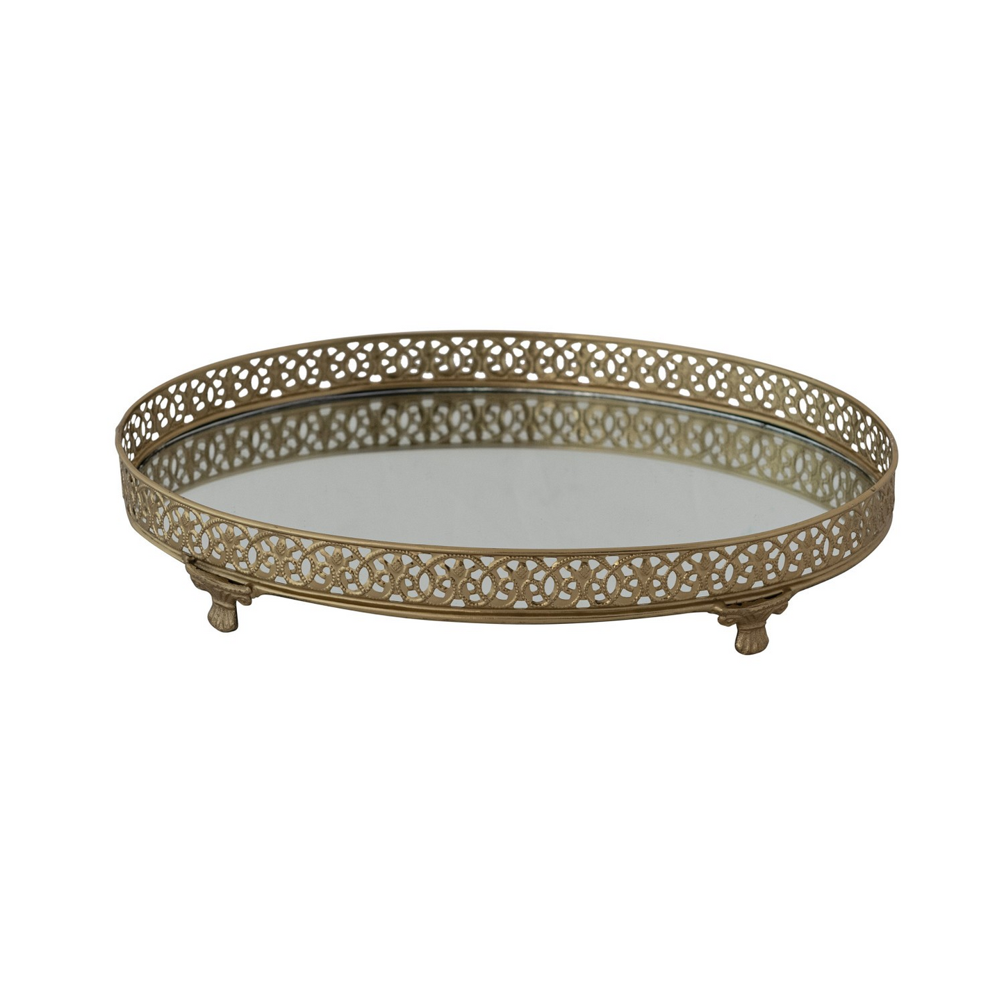 Oval Metal Filigree Footed Tray
