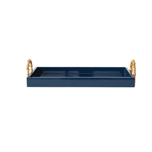 Lacquered Navy Tray with Bamboo Handles