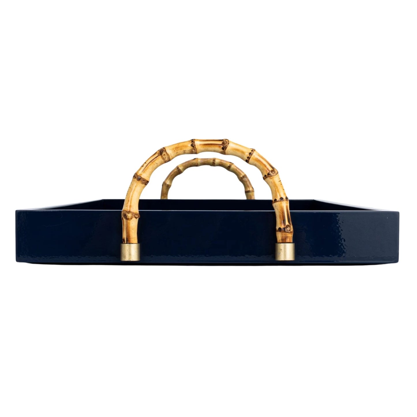 Lacquered Navy Tray with Bamboo Handles