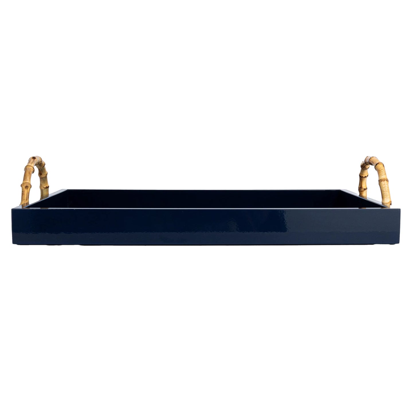 Lacquered Navy Tray with Bamboo Handles