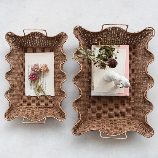 Scalloped Rattan Trays