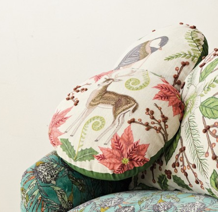 Round Linen Reindeer Pillow
