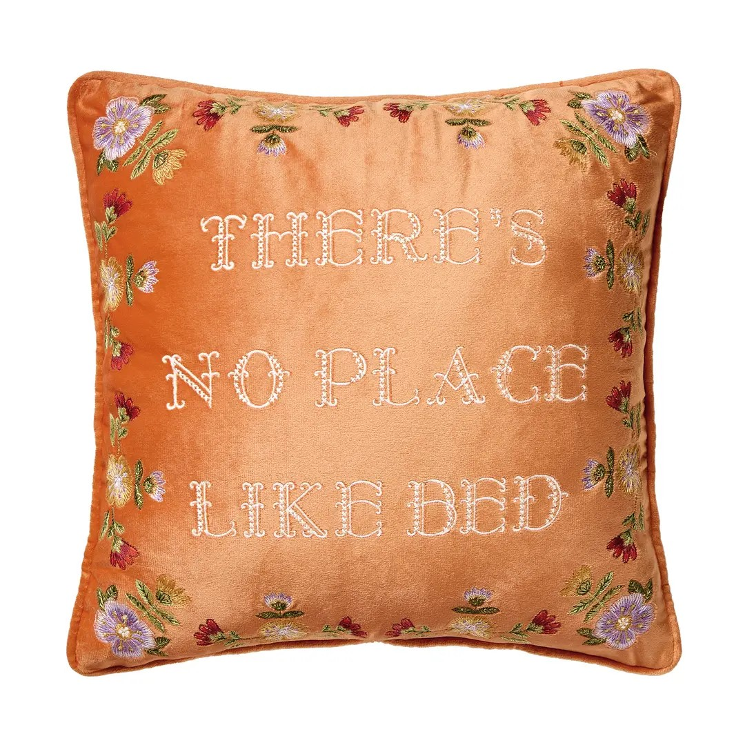 No Place Like Bed Embroidered Pillow