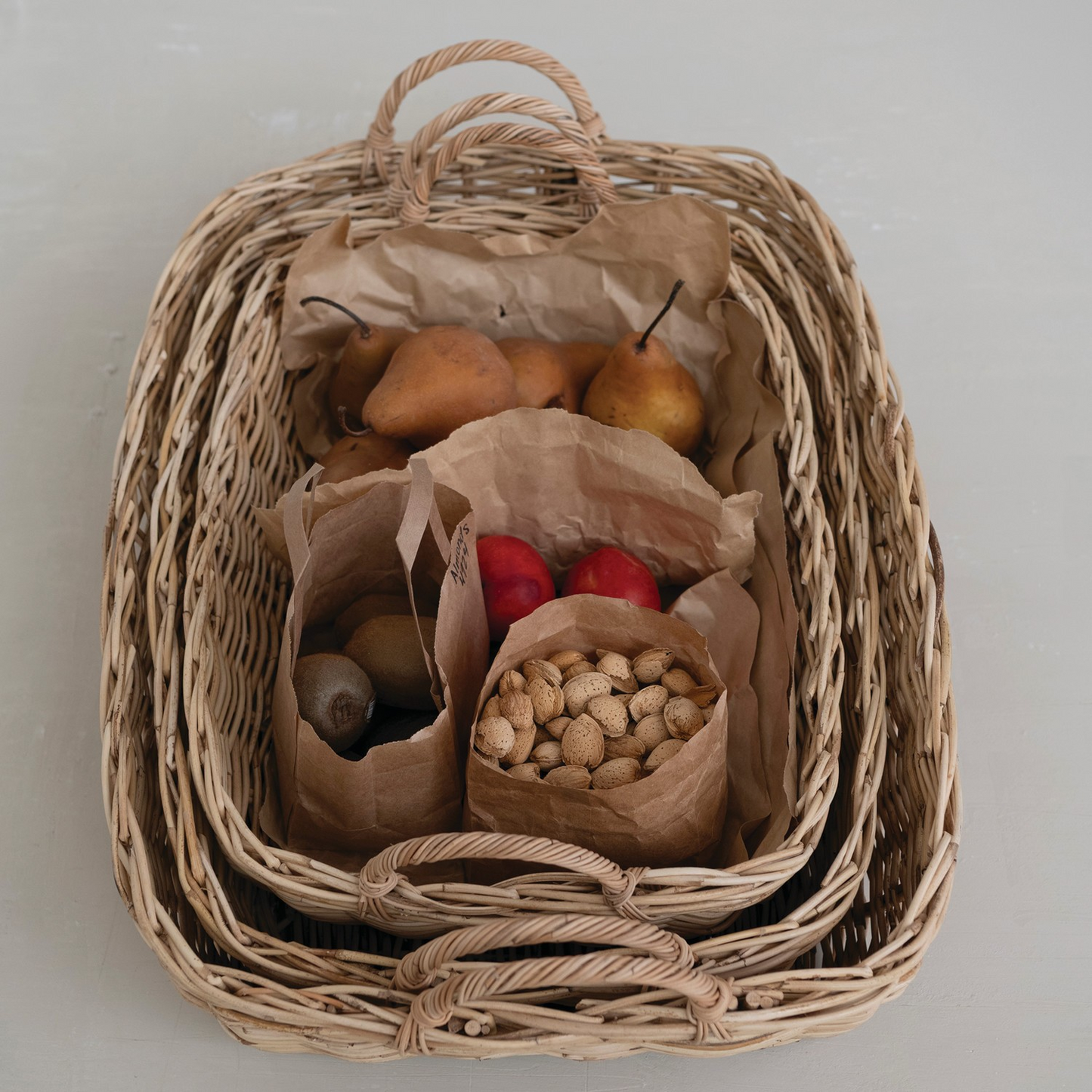 Hand-Woven Rattan Basket with Handles