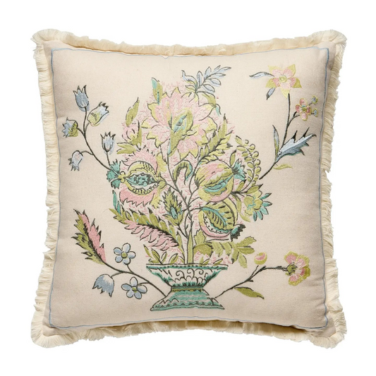 Embroidered Bouquet Pillow