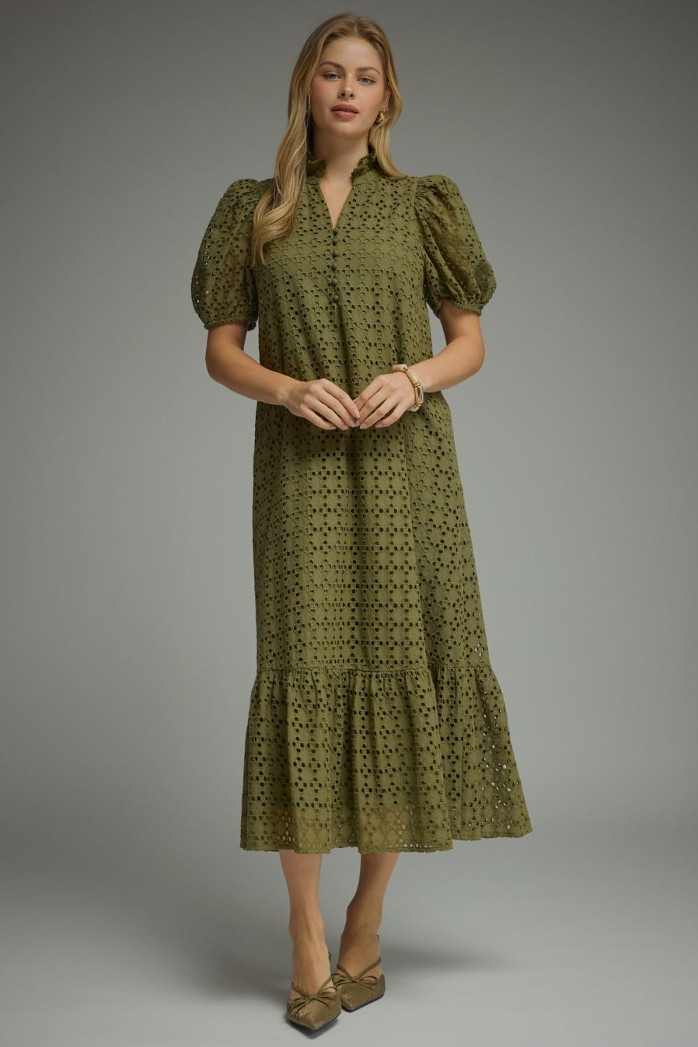 Olive Eyelet Dress