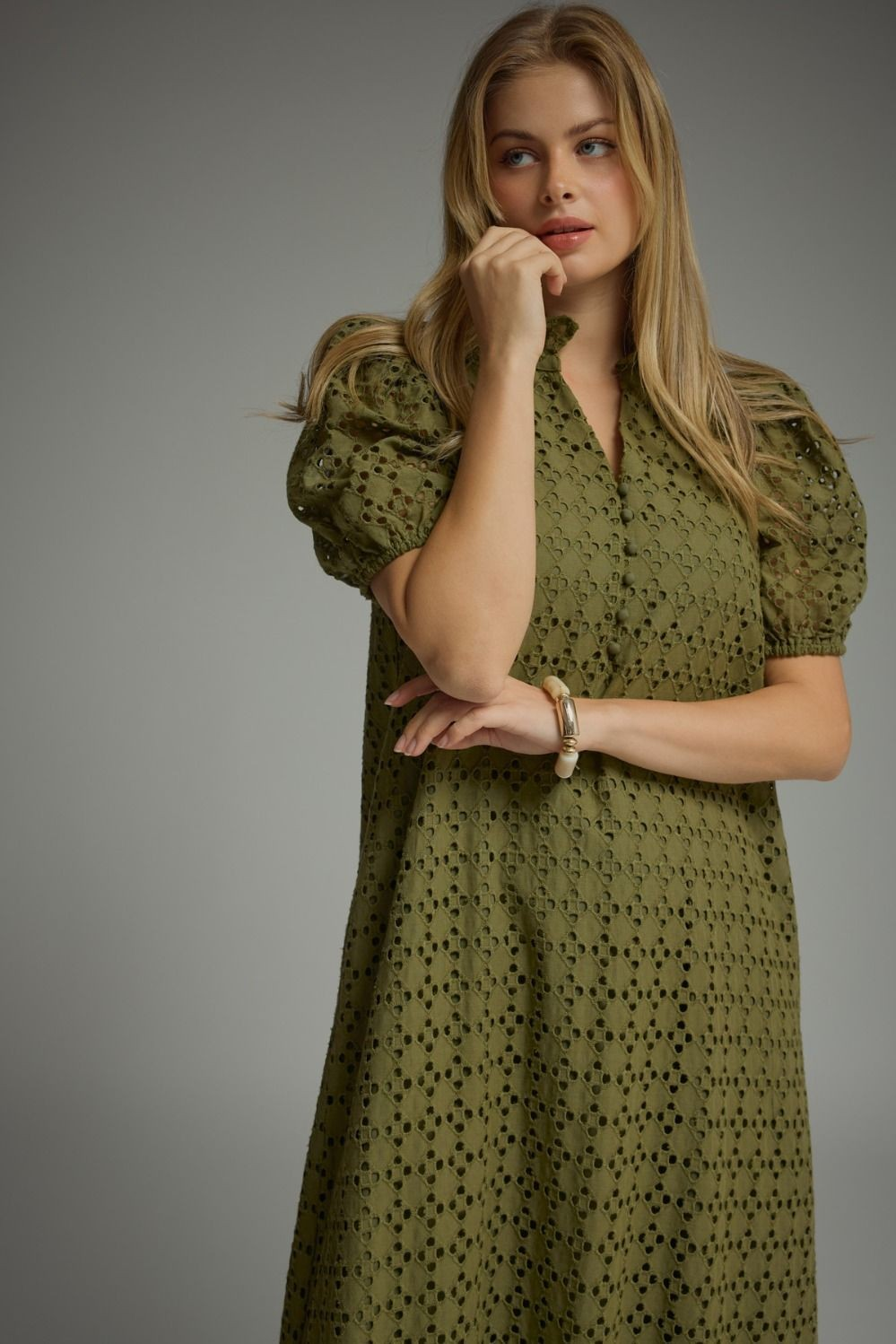 Olive Eyelet Dress
