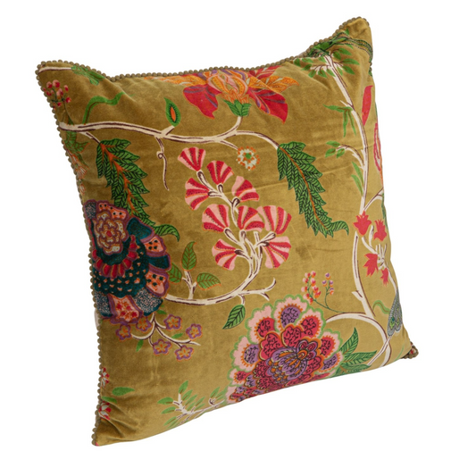 Chartreuse Velvet Floral Pillow