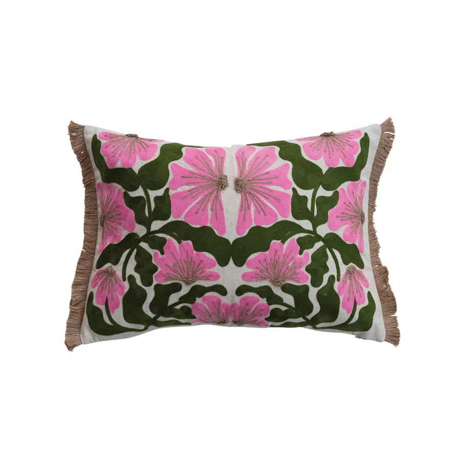 Pink & Green Floral Pillow
