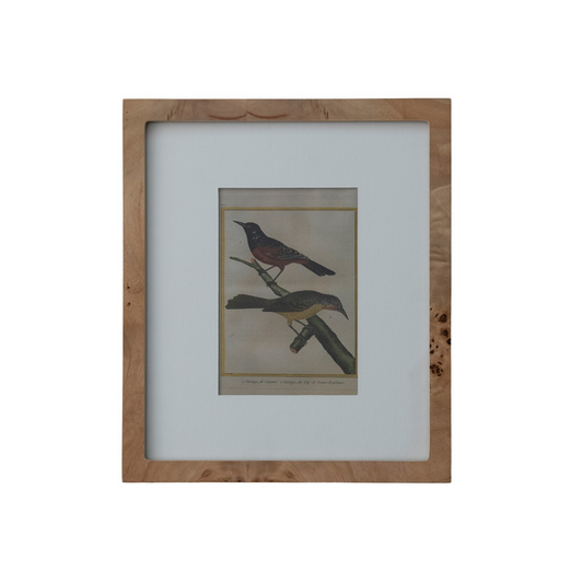 Birds in Burl Wood Frame