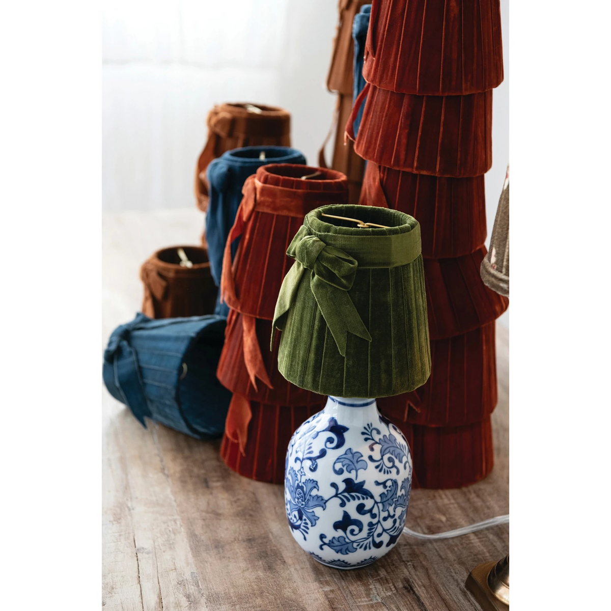 Green Velvet Ribbon Clip-on Lampshade