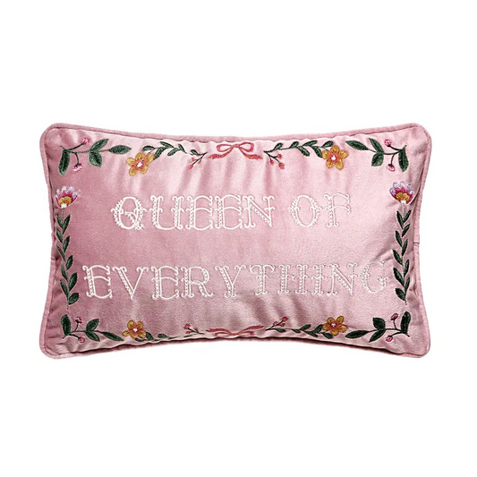 Queen of Everything Embroidered Lumbar Pillow