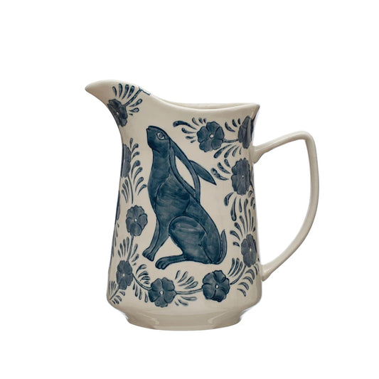 Blue and White Rabbit Pitcher