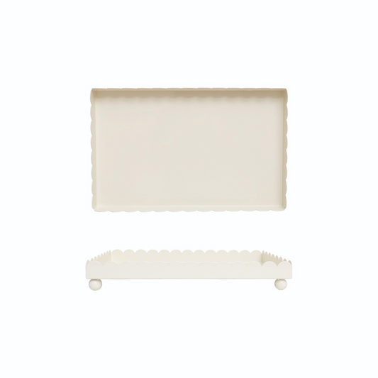 White Scallop Metal Tray