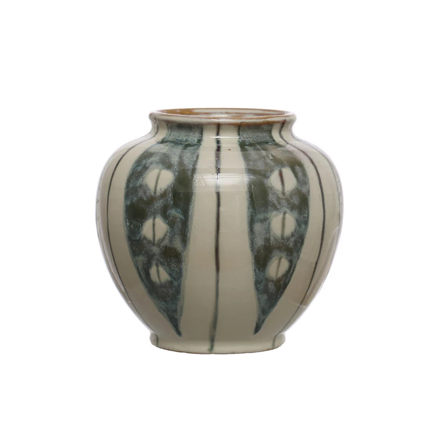 Green & White Stoneware Vase