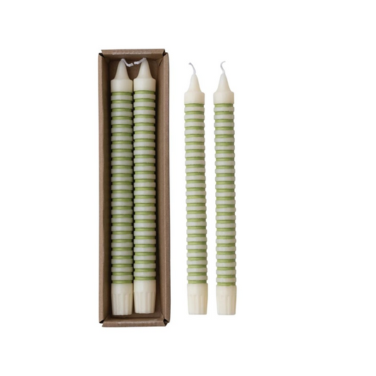 Green Striped Taper Candle