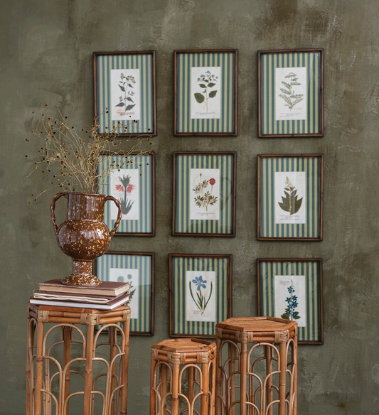 Wood Framed Botanical w/ Striped Mat