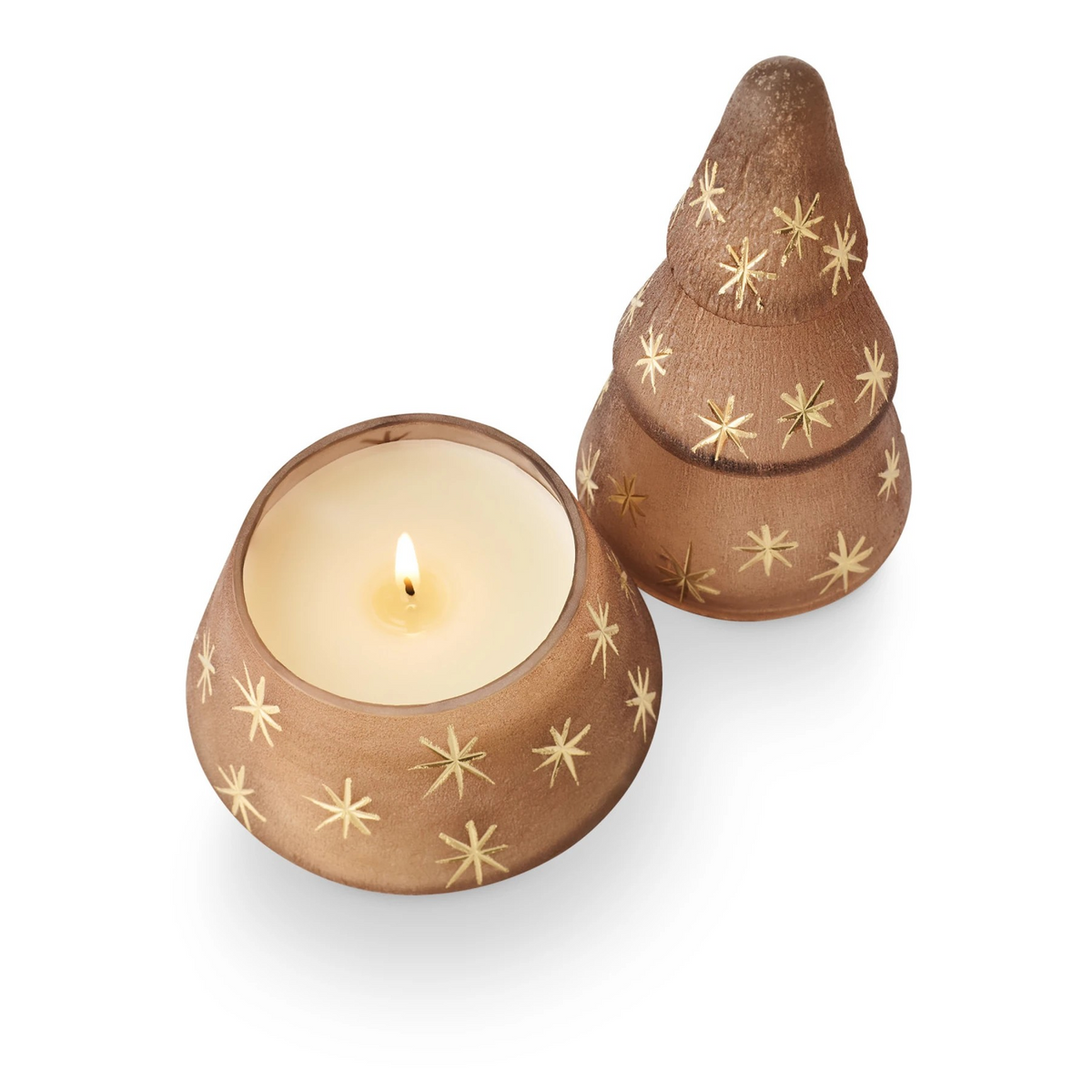 Woodfire Frosted Star Glass Tree Candle