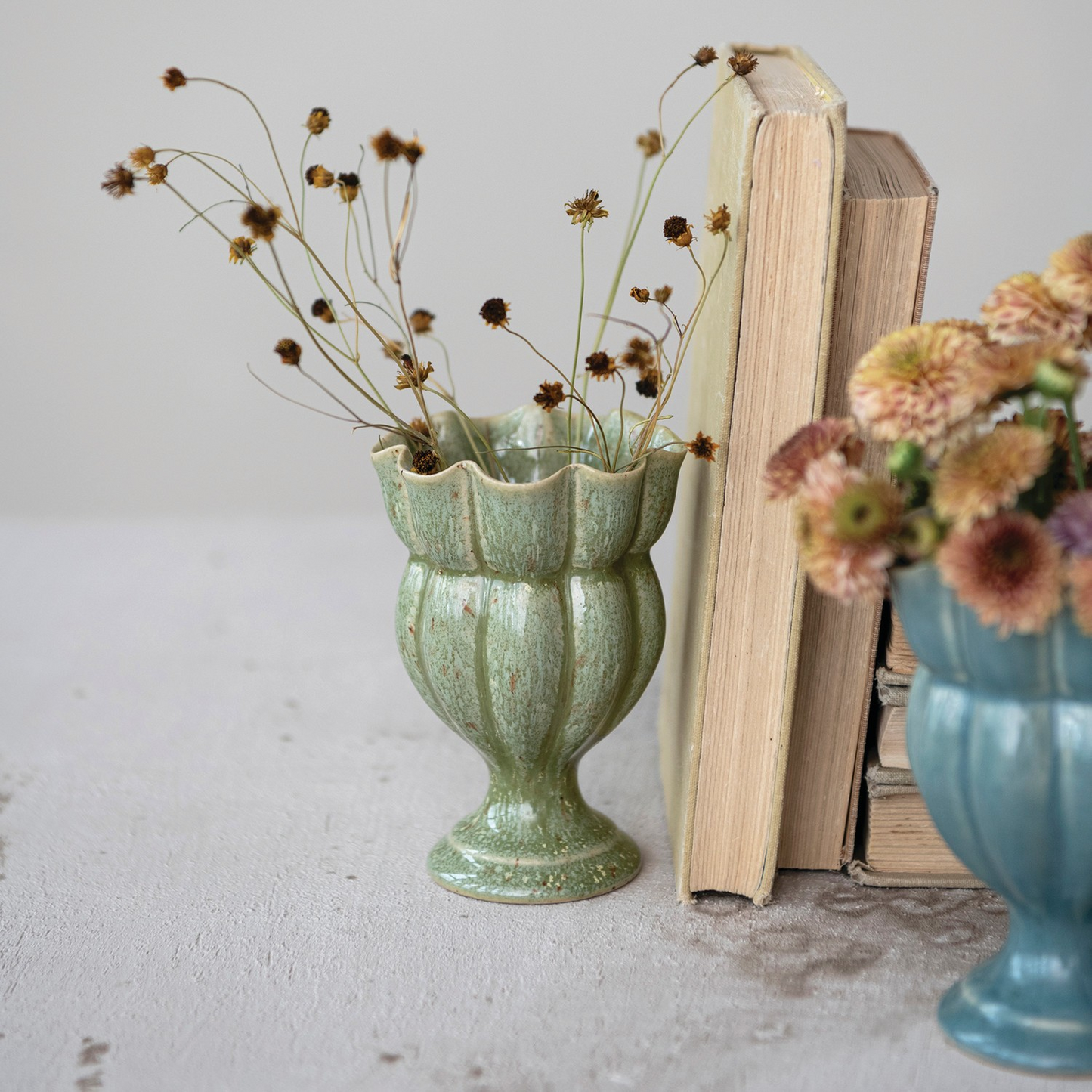 Stoneware Scalloped Footed Vase