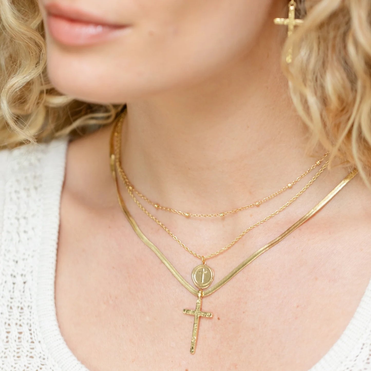 Triple Layer Cross Necklace