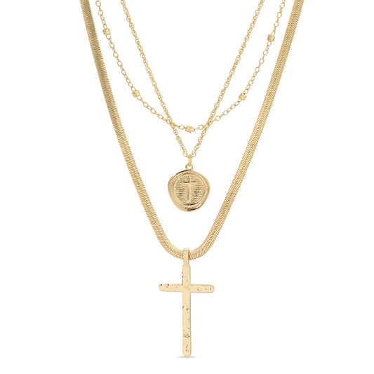 Triple Layer Cross Necklace