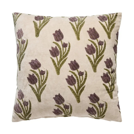 Ivory Tulip Block Print Pillow