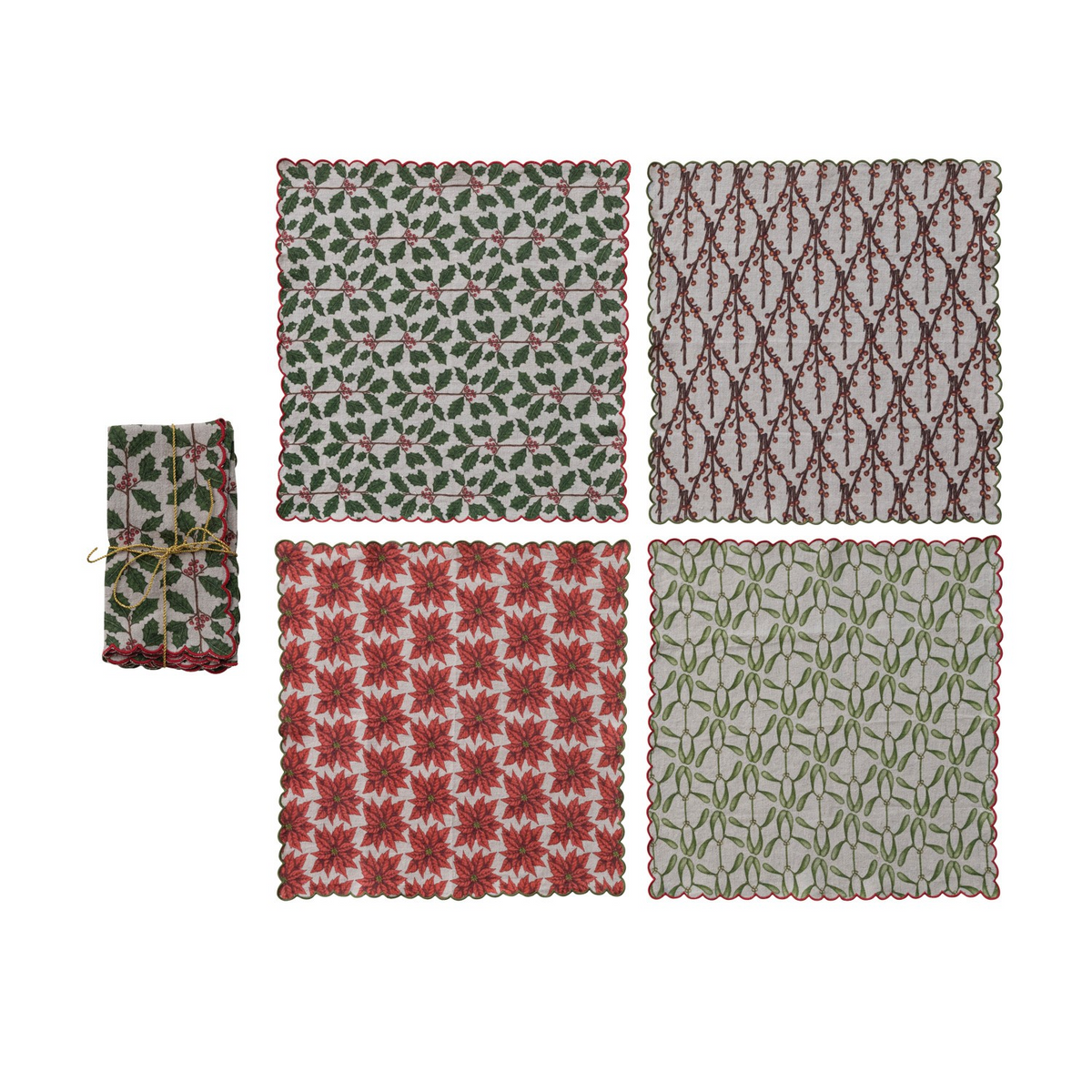 Set of 4 Scalloped Holiday Napkins