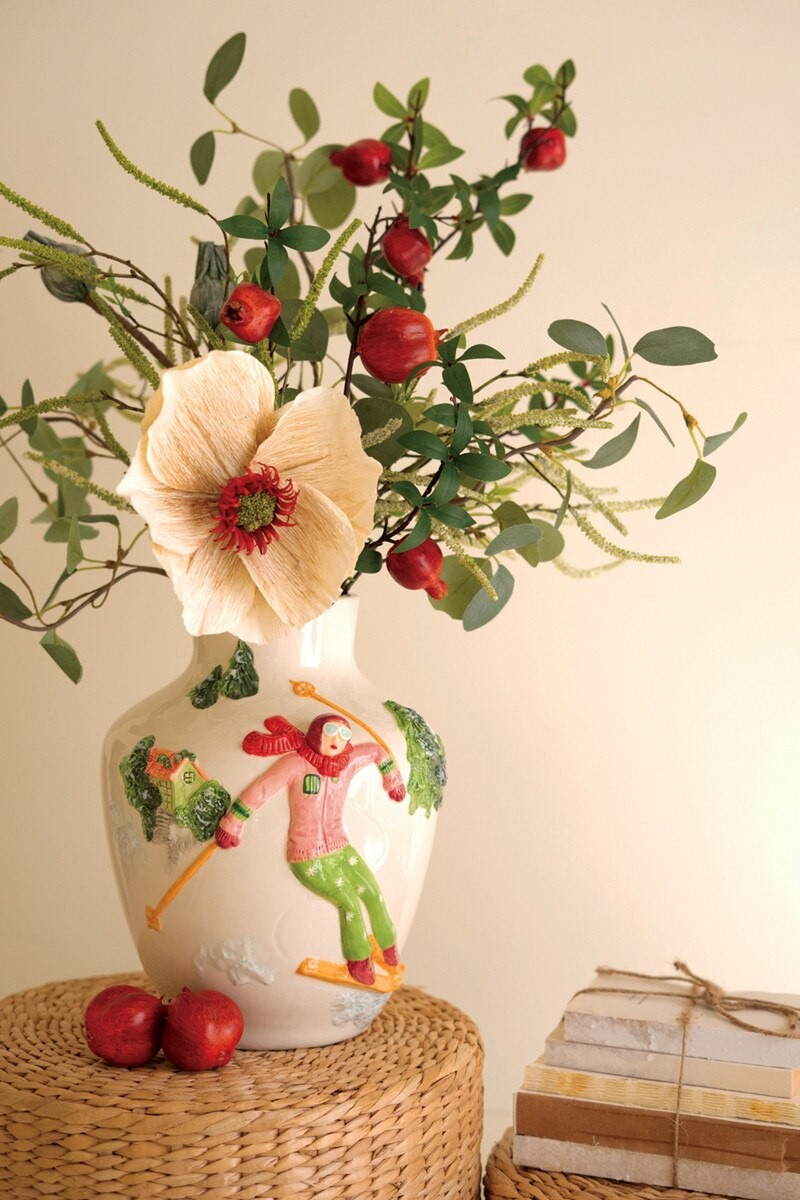 Nostalgic Ceramic Skier Vase
