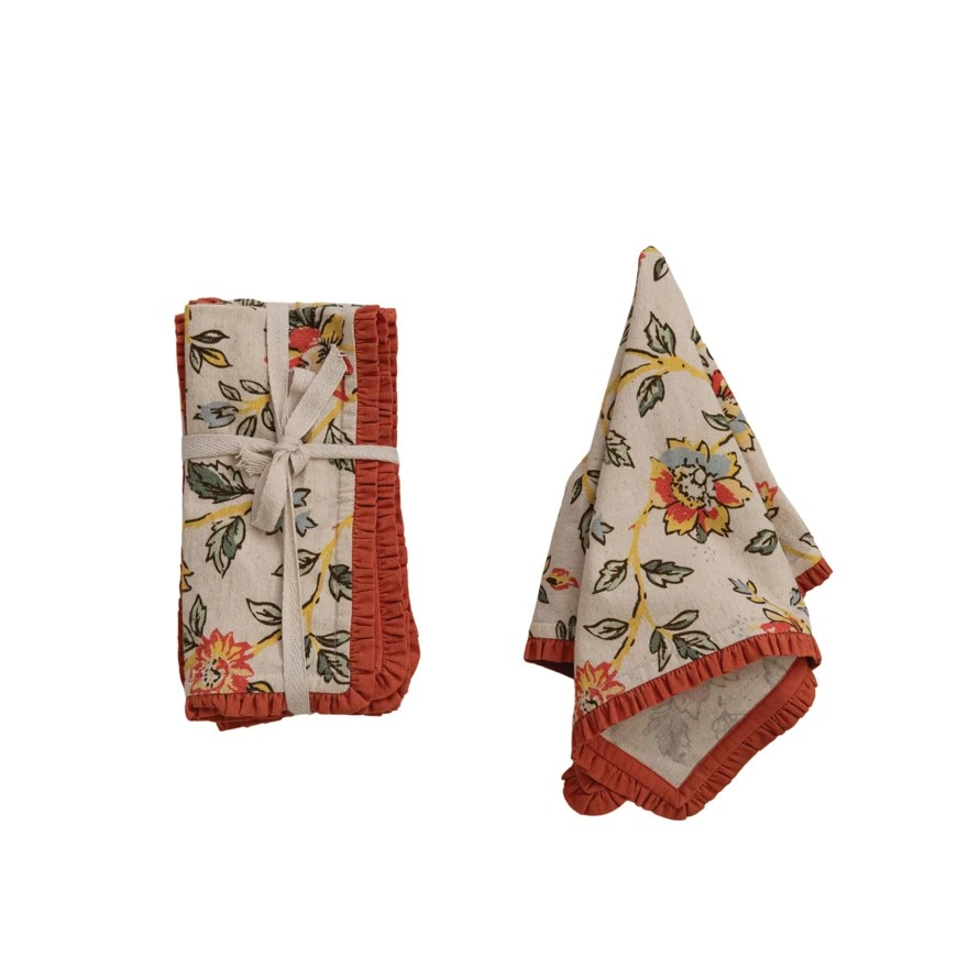Cotton & Linen Floral Napkins with Ruffle Trim