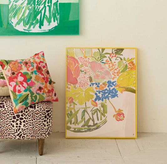 Yellow Box Framed Acrylic Floral Painting