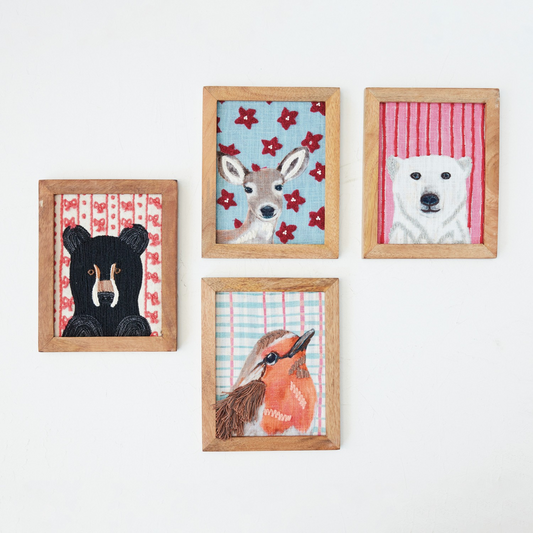 Framed Cotton Embroidered Animal