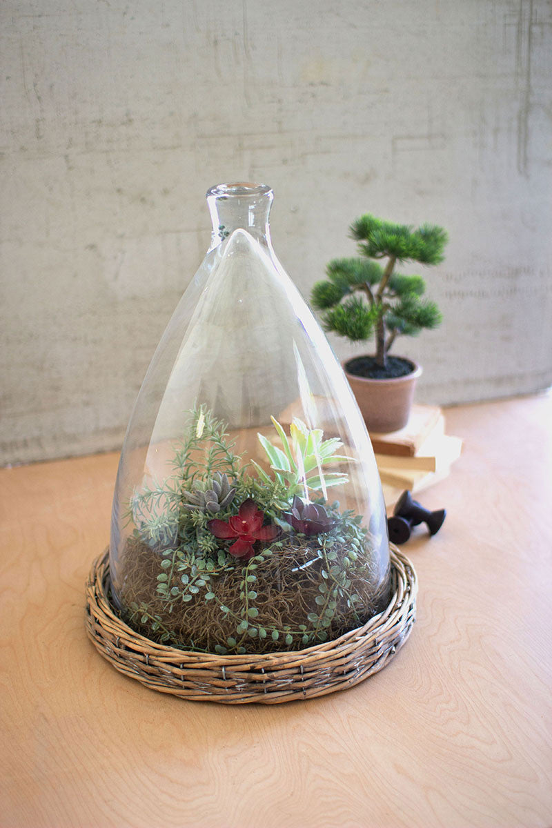 Glass Cloche with Wicker Base