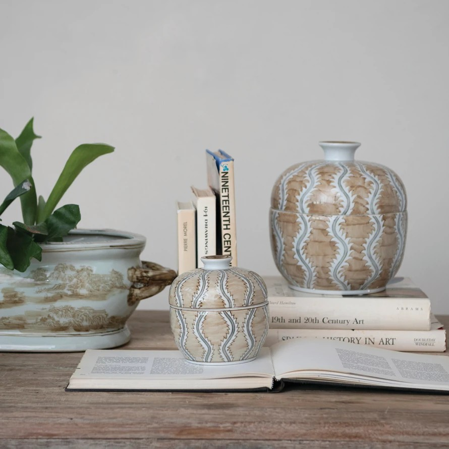 Hand-Painted Stoneware Jar