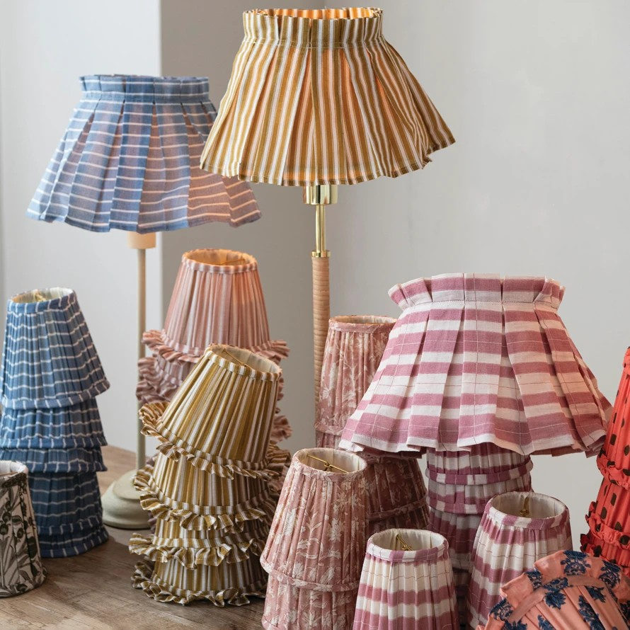 Mustard Stripe Box Pleated Clip-on Lampshade w/ Removable Cover