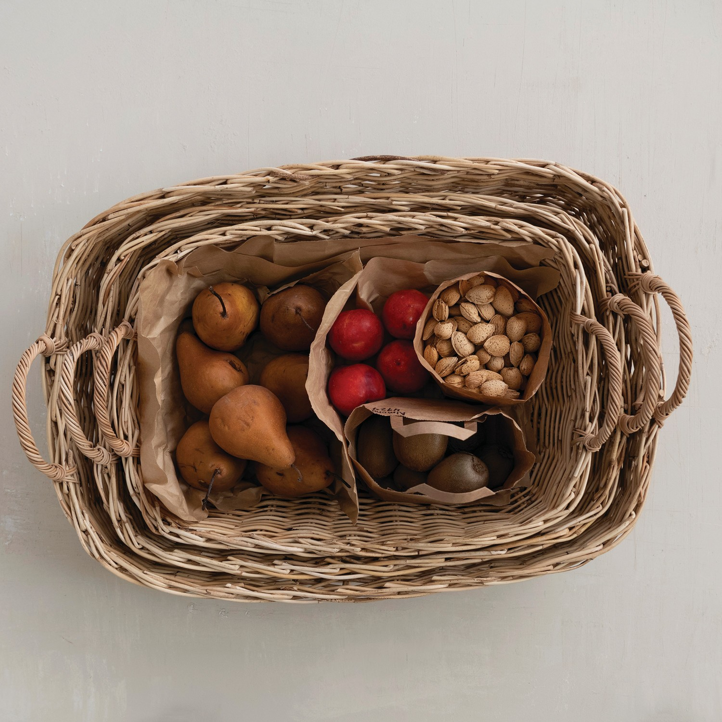 Hand-Woven Rattan Basket with Handles