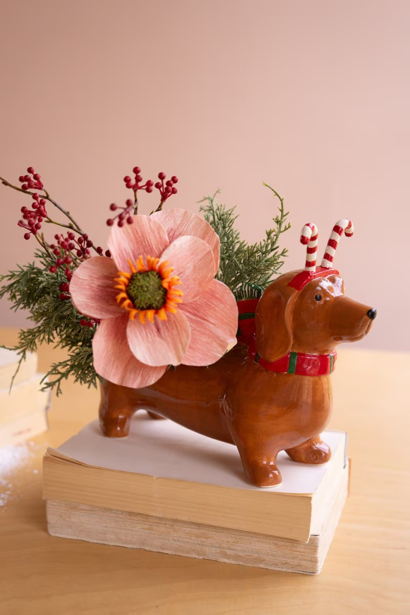 Christmas Dachshund Planter